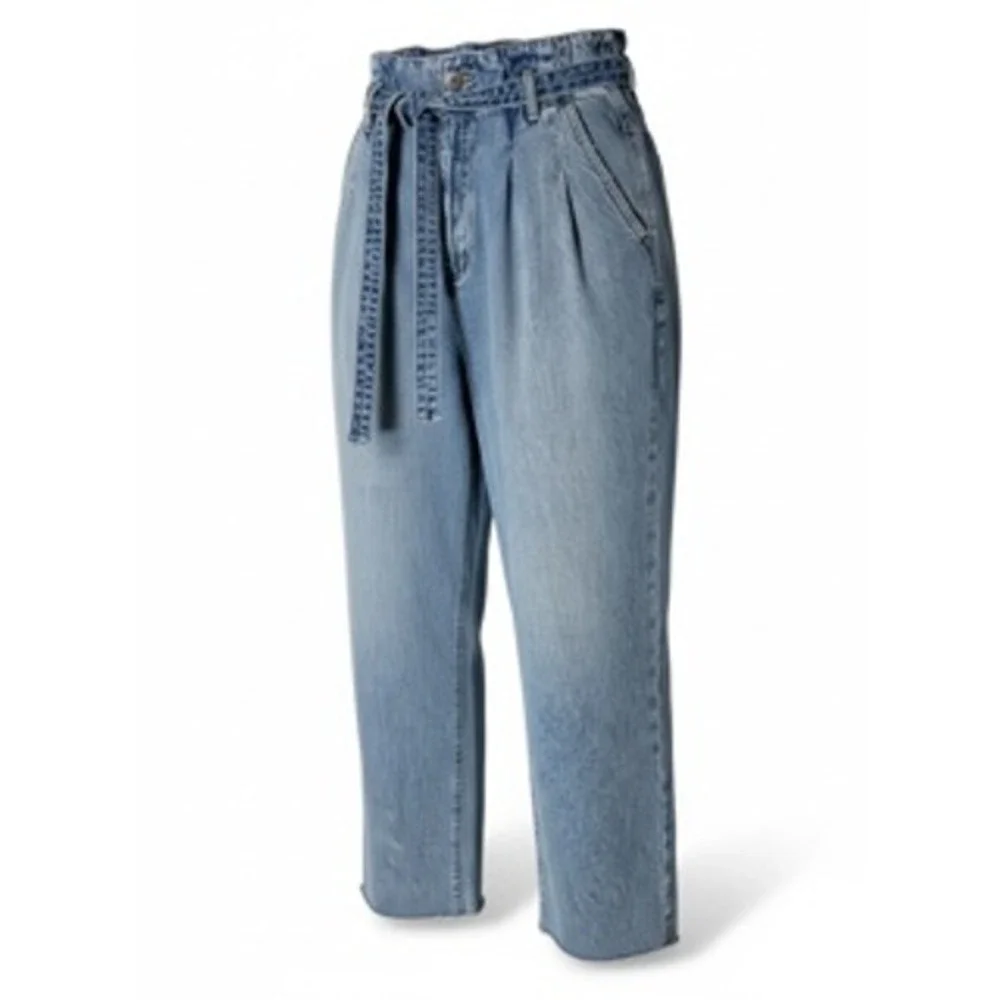 Abercrombie & Fitch Paperbag Mom Jeans Light Wash Pleated Tie Waist 29 8R
